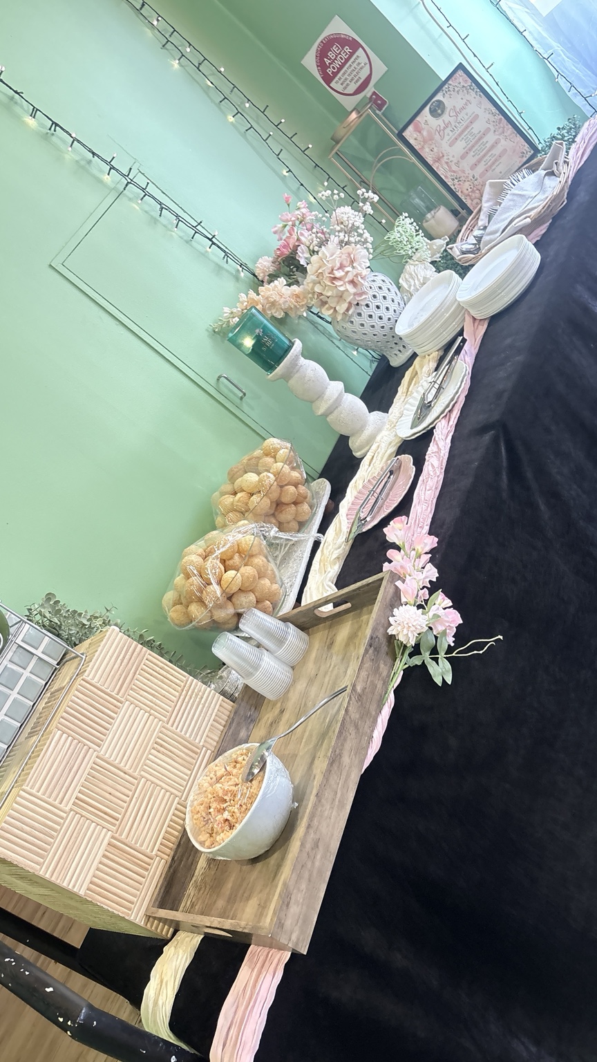 Decorated pani puri and buffet station for a baby shower function at Aura Indian Cuisine