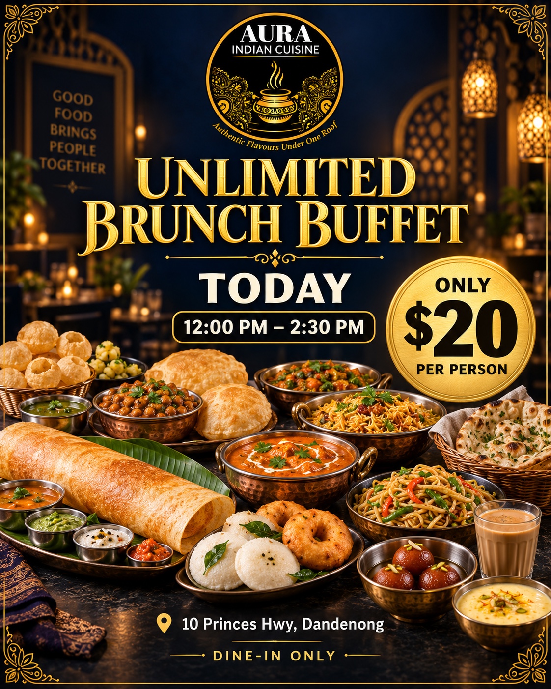 Aura Indian Cuisine unlimited brunch buffet poster